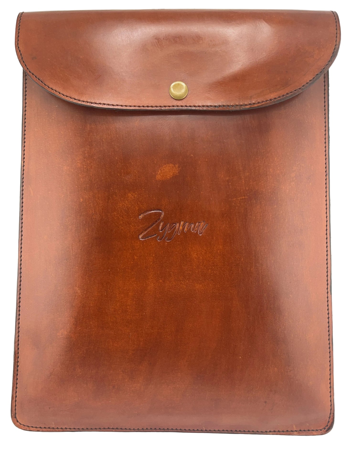 ZYGMA Handmade Genuine Leather MacBook Sleeve | 14-Inch Laptop Sleeve | Tan Brown | Envelope Flap | Brass Snap | Slim Protective Cover