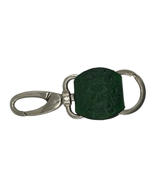 ZYGMA Handcrafted Leather Keychain | Embossed Floral Design with Silver Ring & Clasp Hook