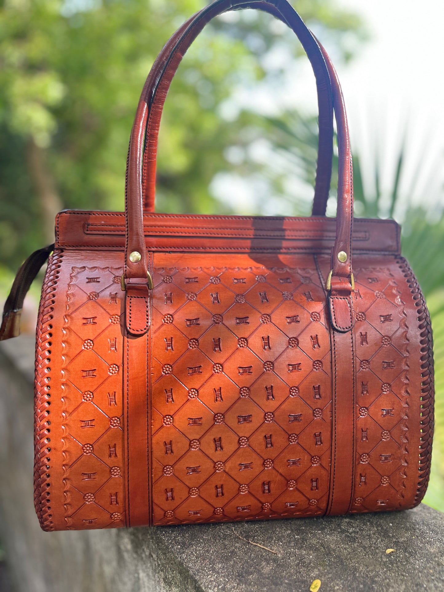 ZYGMA Handcrafted Embossed Leather Tote Bag for Women | Structured Shoulder Bag with Whipstitch Detail