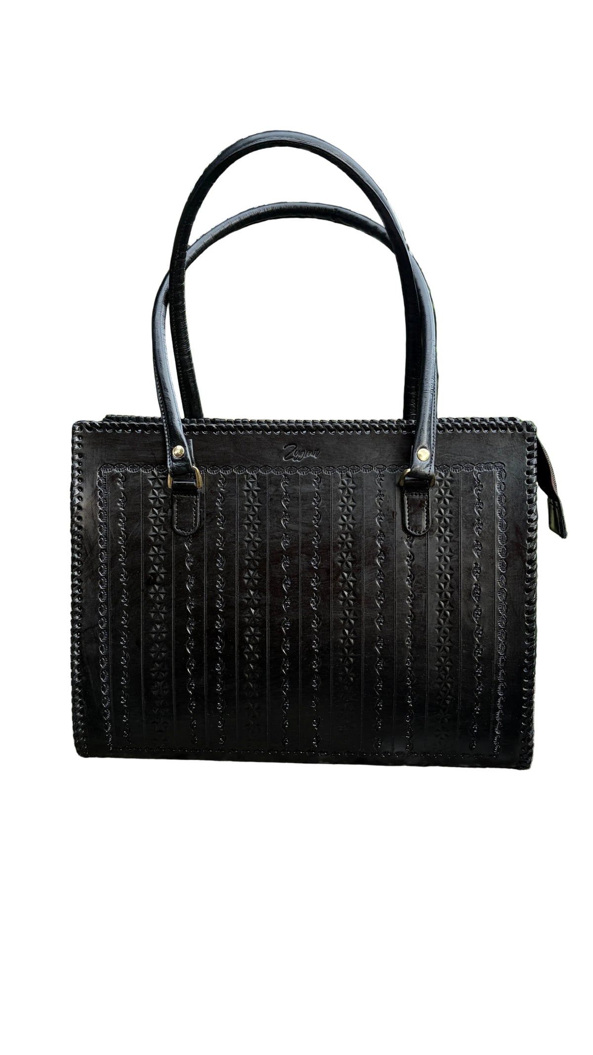 ZYGMA 14-Inch Handmade Genuine Leather Laptop Bag for Women | Black | Ash Design