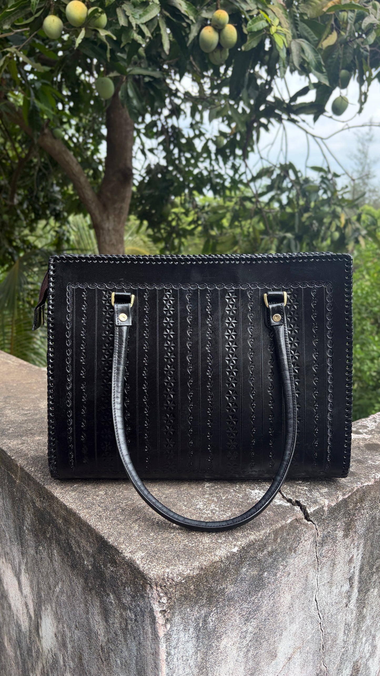 ZYGMA 14-Inch Handmade Genuine Leather Laptop Bag for Women | Black | Office Tote with Whipstitch Edge