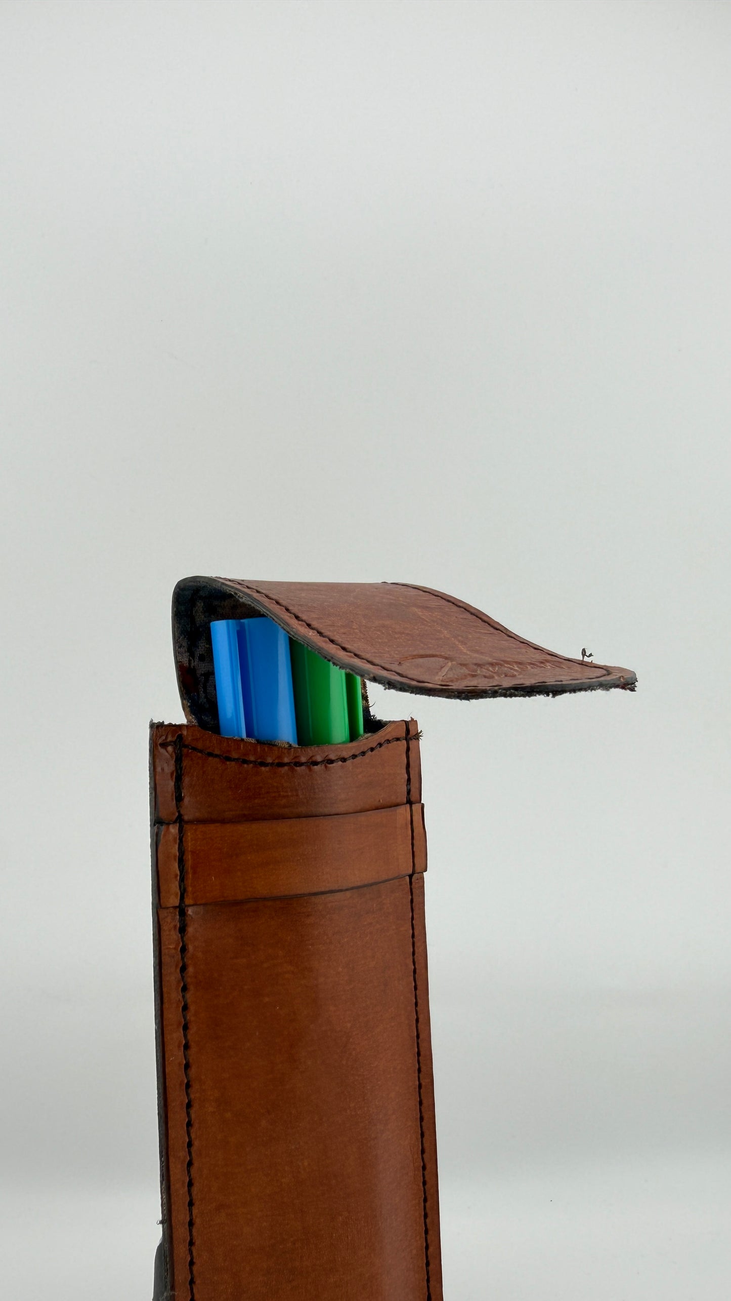ZYGMA Handmade Genuine Leather Pen Holder | Pencil Pouch with Fabric Lining | Tan Brown & Burgundy | Desk & Bag Accessory