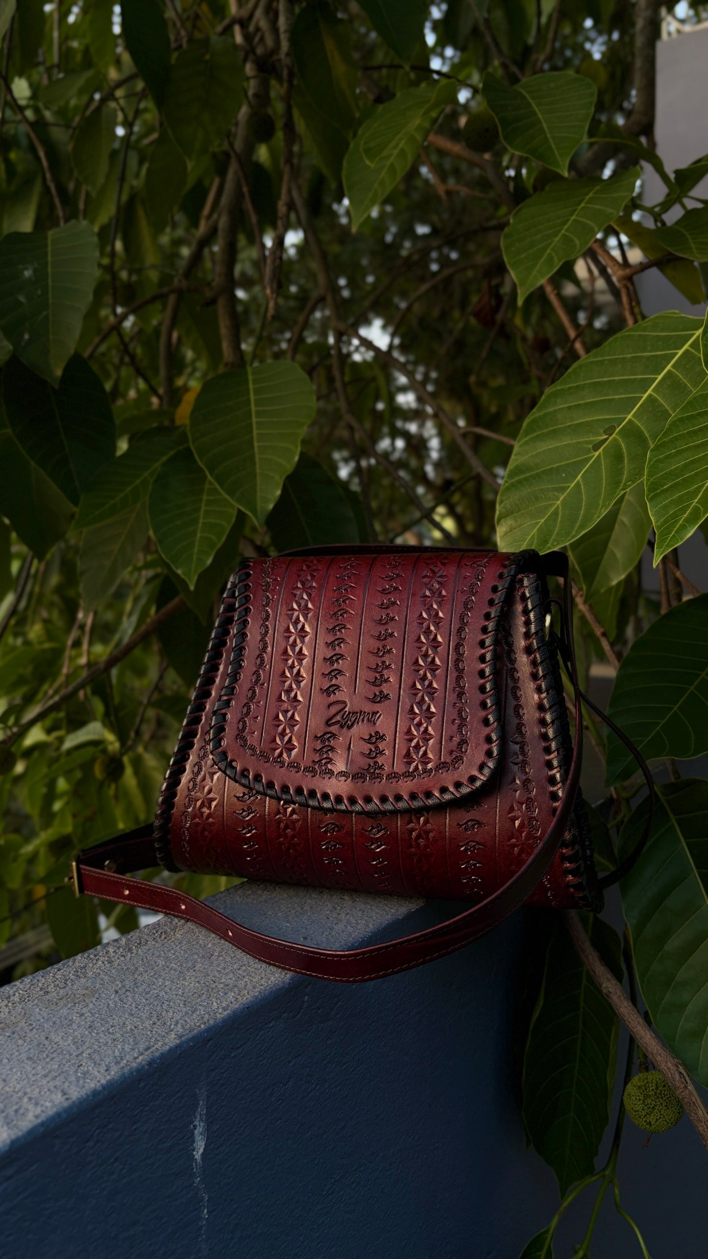 Zygma Handmade Genuine Leather Sling Bag deep brown