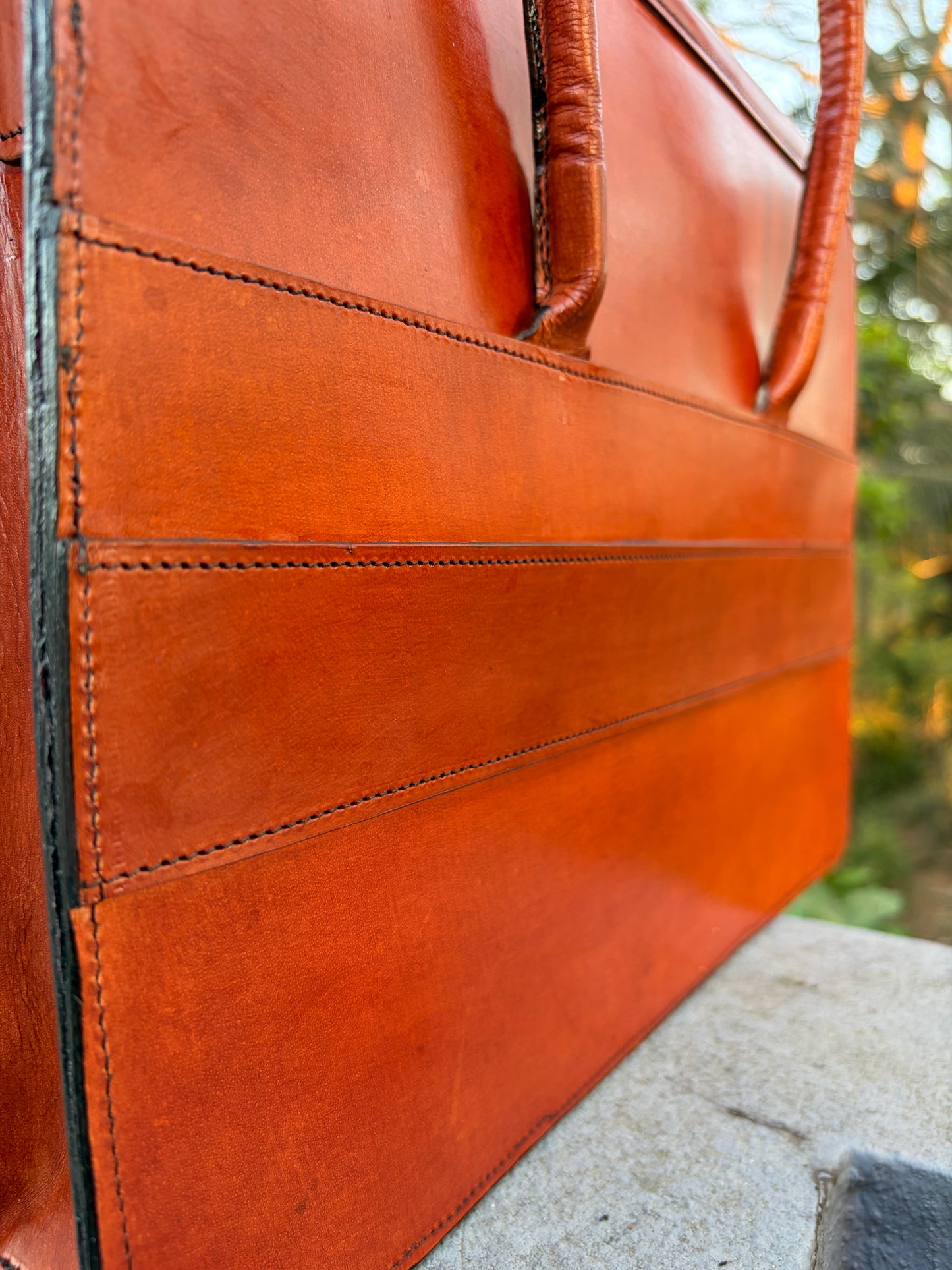 ZYGMA Handmade Genuine Leather Laptop Briefcase Bag for Women | Cognac Tan | Fold-Over Flap | Round Wrapped Handles | Minimal Clean Design