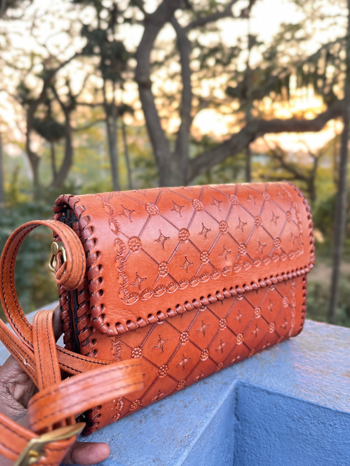 Zygma Handcrafted Genuine Leather Sling Bag – Artisan Tooled Crossbody Shoulder Bag for Women