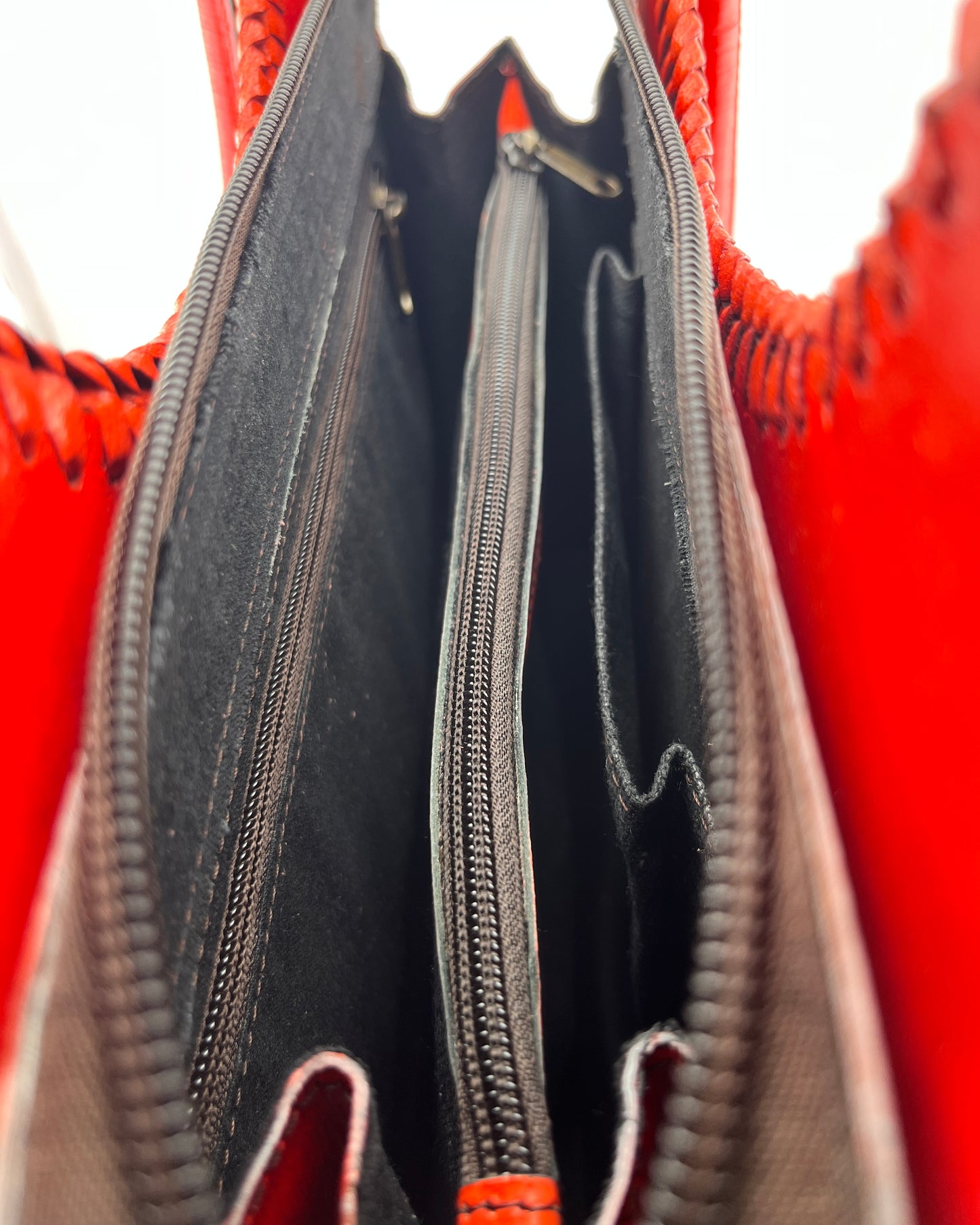 Zygma Handmade Genuine Leather Hobo Bag — Red Floral Hand-Tooled with Braided Edge
