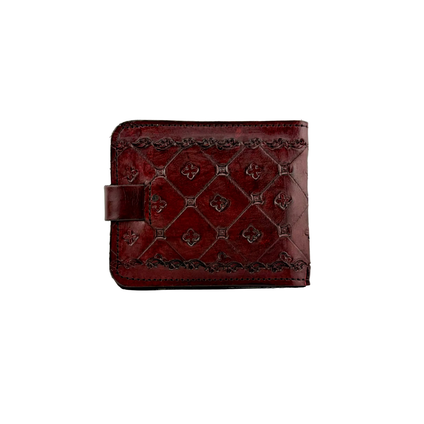 Zygma Genuine Leather Bifold Wallet for Men | Hand-Tooled Quatrefoil Pattern | Burgundy