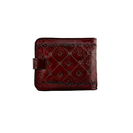 Zygma Genuine Leather Bifold Wallet for Men | Hand-Tooled Quatrefoil Pattern | Burgundy