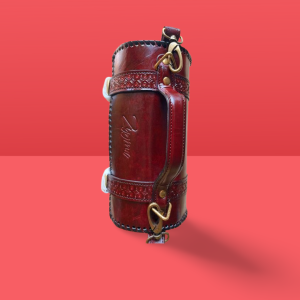 zygma Cylindrical Leather Sling Bag, Vintage Style Barrel Purse with Decorative Stitching, Burgundy