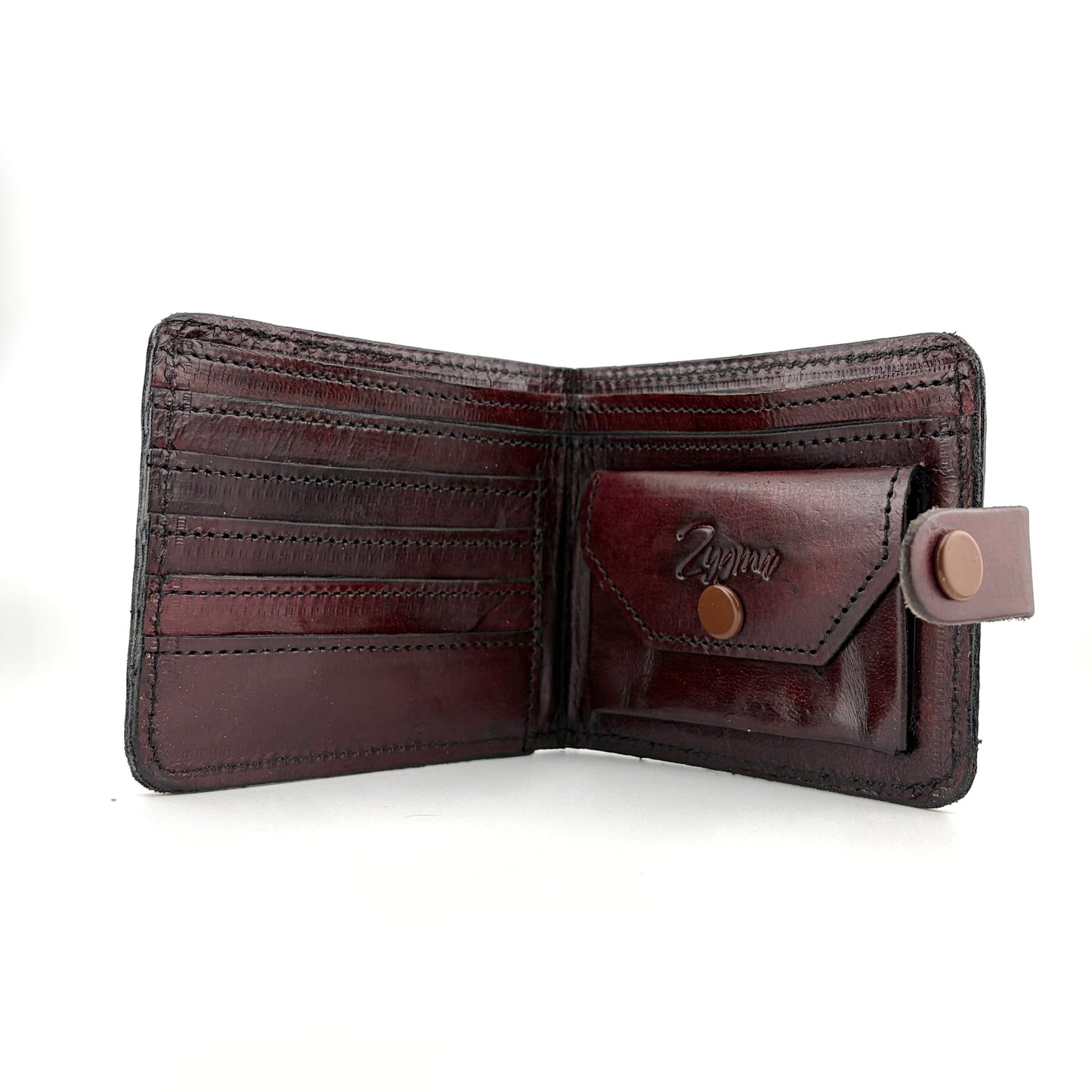 Zygma Handcrafted Genuine Leather Bifold Wallet for Men – Tooled Pattern Snap Closure Wallet