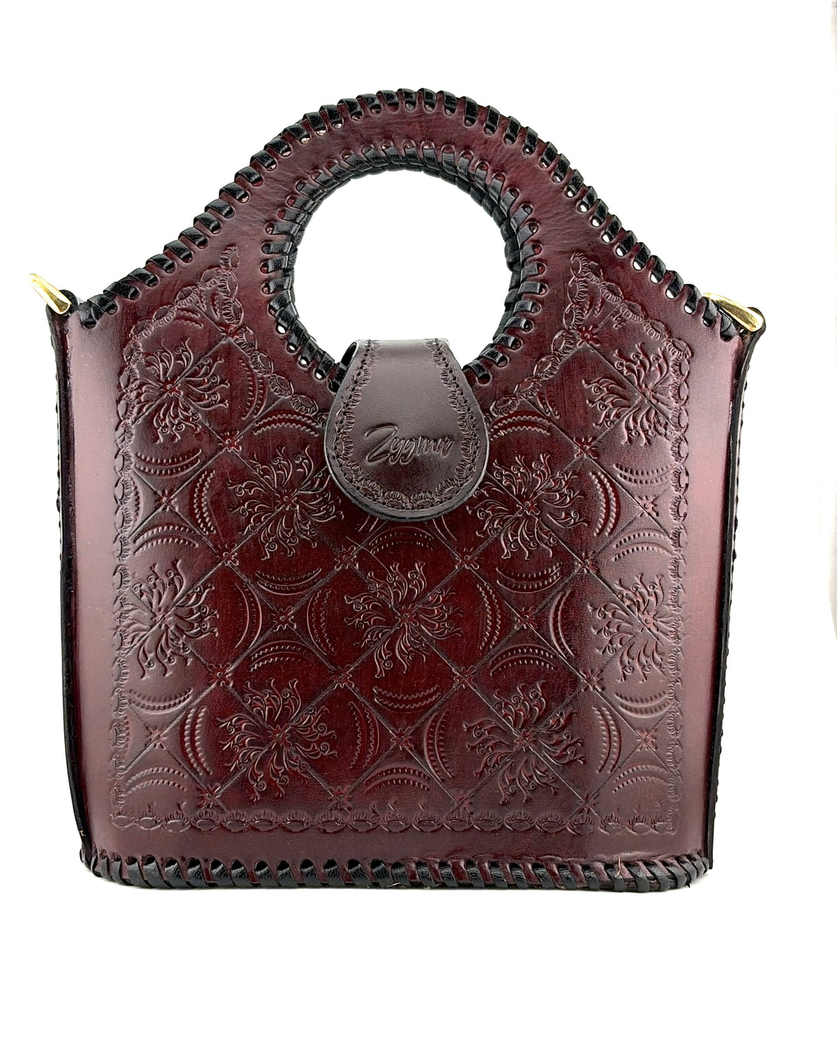 Genuine Leather Handbag for Women | Hand-Embossed Oxblood Bag | Zygma | tusha design | deep brown