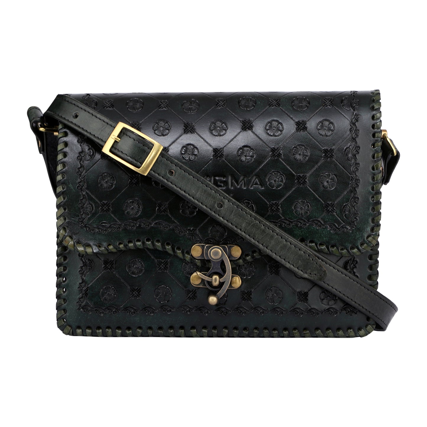 ZYGMA Embossed Leather Crossbody Sling Bag for Women-Green