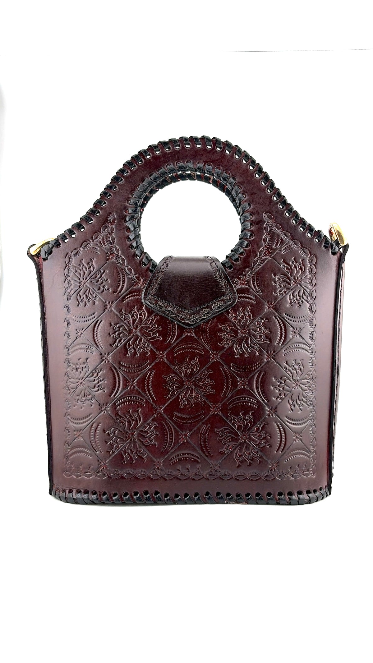 Genuine Leather Handbag for Women | Hand-Embossed Oxblood Bag | Zygma | tusha design | deep brown