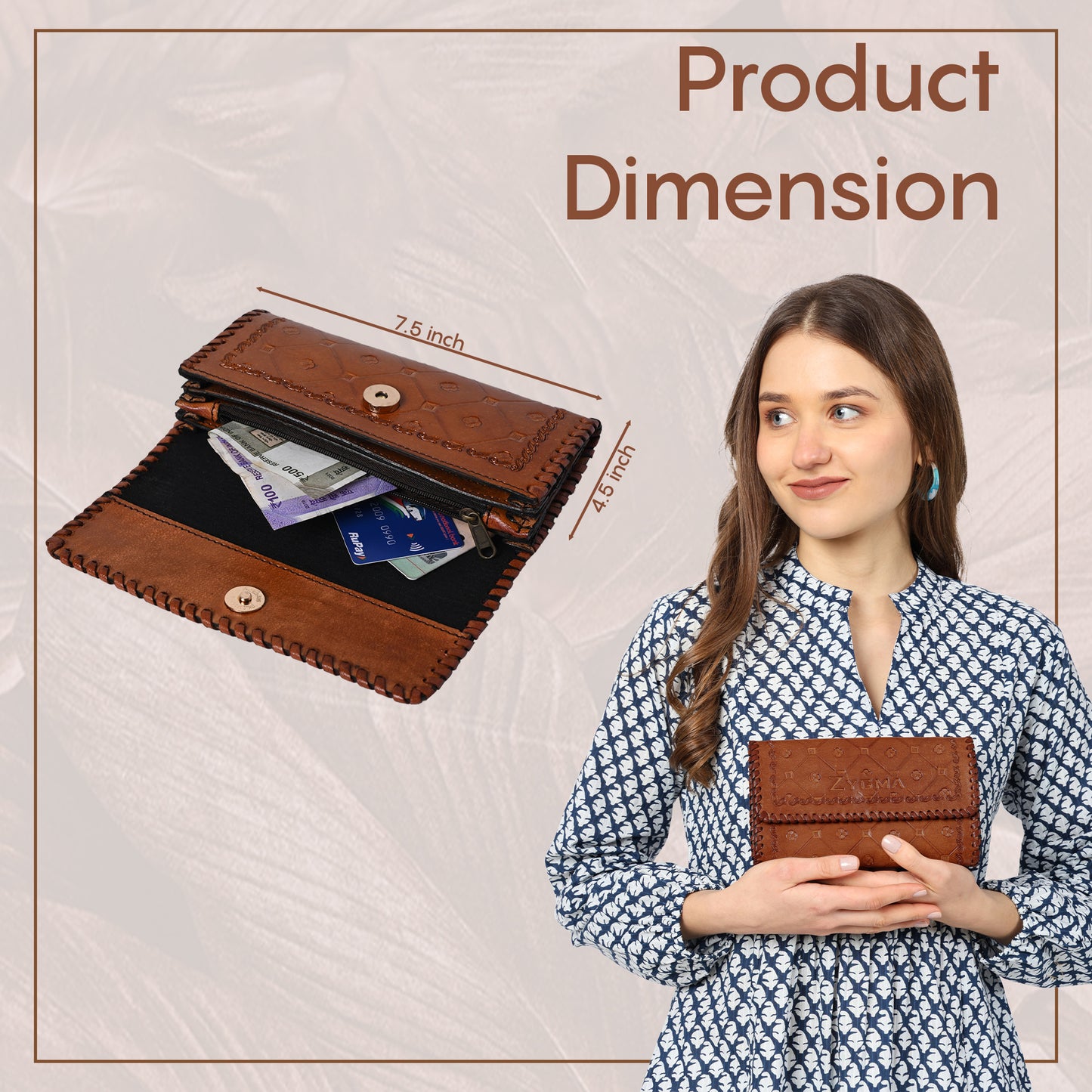 Zygma® Handmade Genuine Hard Leather Clutch Wallet Gift For Women