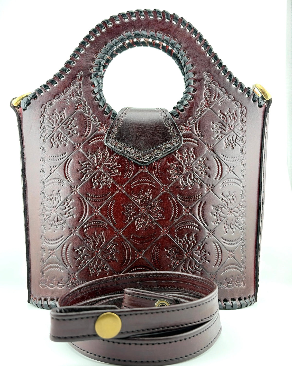 Genuine Leather Handbag for Women | Hand-Embossed Oxblood Bag | Zygma | tusha design | deep brown