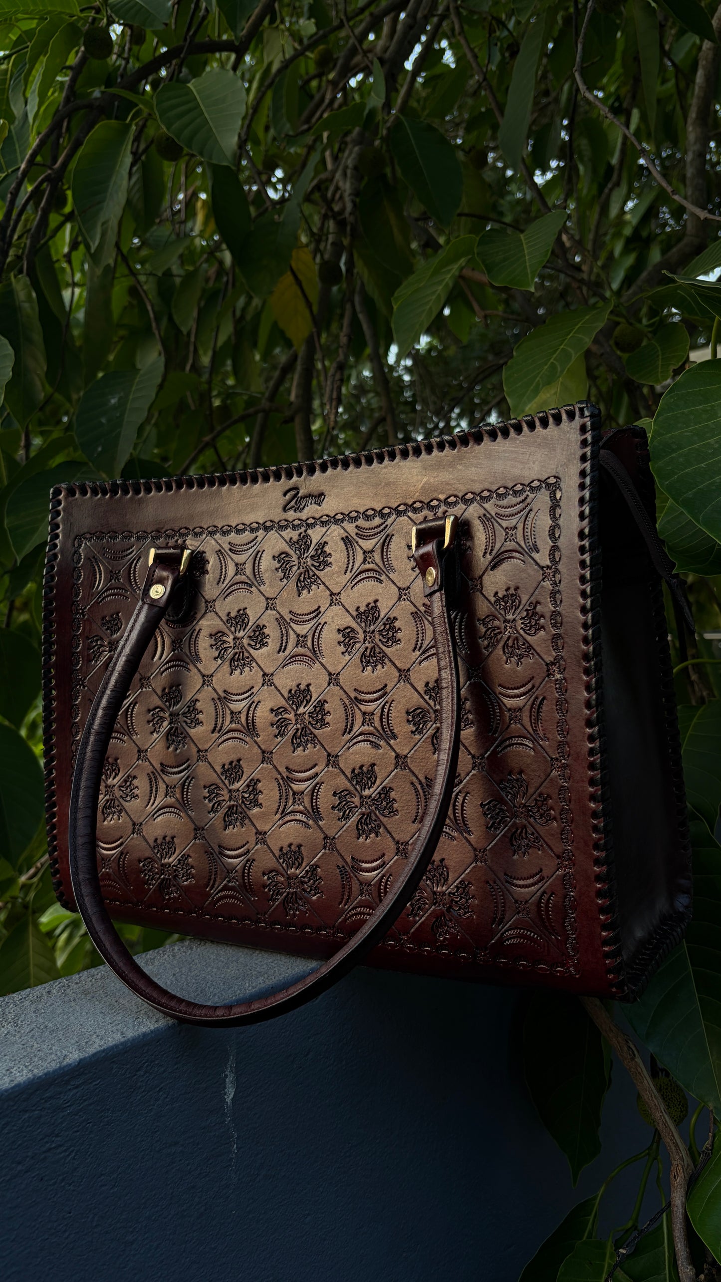 Zygma 14-Inch Leather Laptop Bag for Women | Handmade Tote-brown