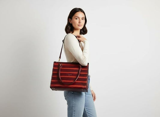 Zygma Striped Office Tote Bag — Brown