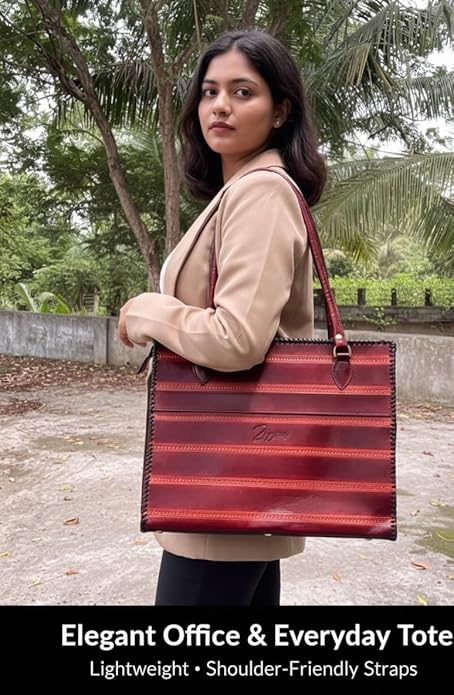 Zygma Striped Office Tote Bag — Brown