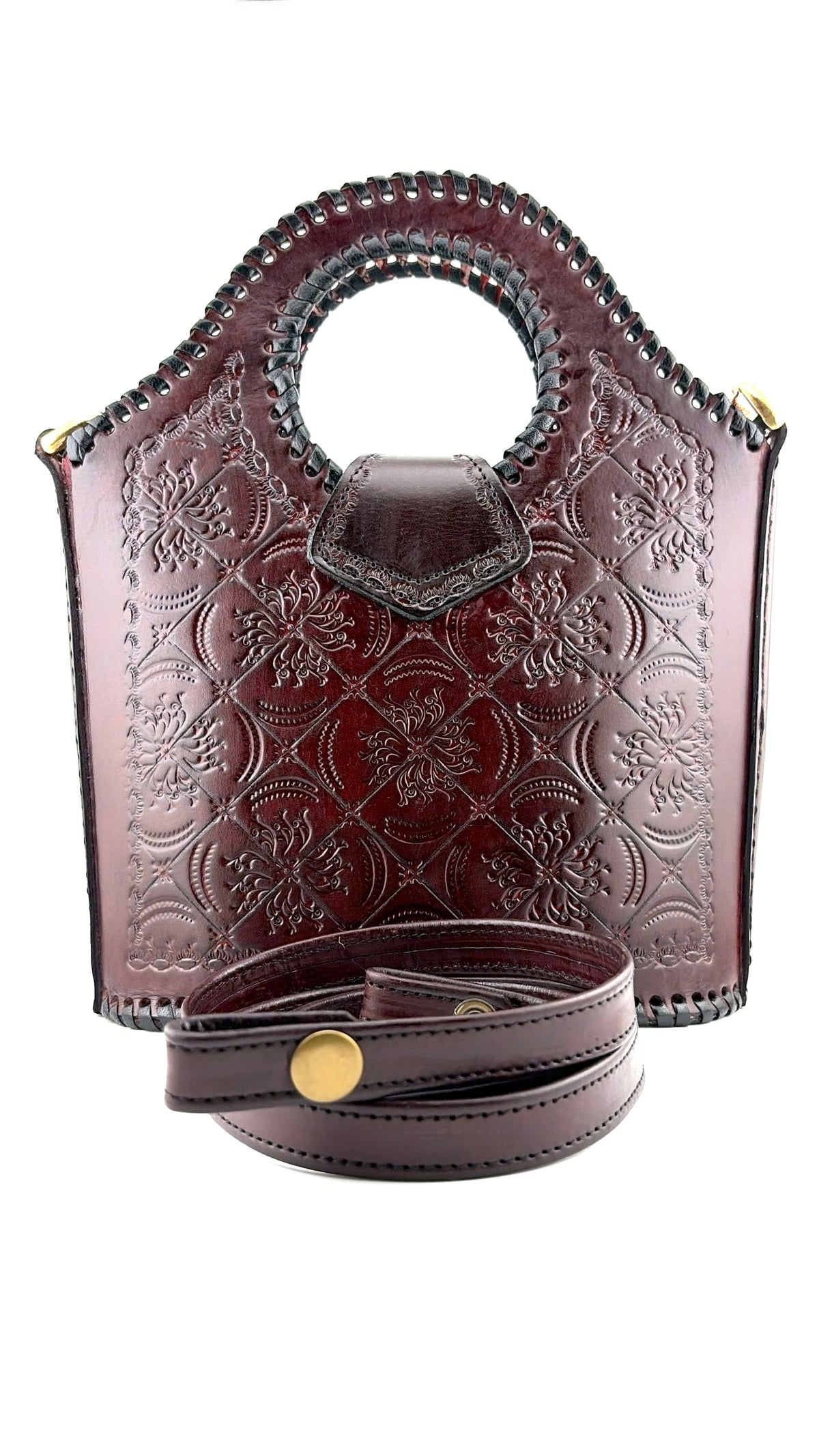 Genuine Leather Handbag for Women | Hand-Embossed Oxblood Bag | Zygma | tusha design | deep brown