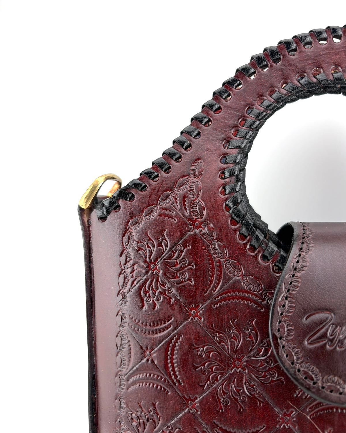 Genuine Leather Handbag for Women | Hand-Embossed Oxblood Bag | Zygma | tusha design | deep brown