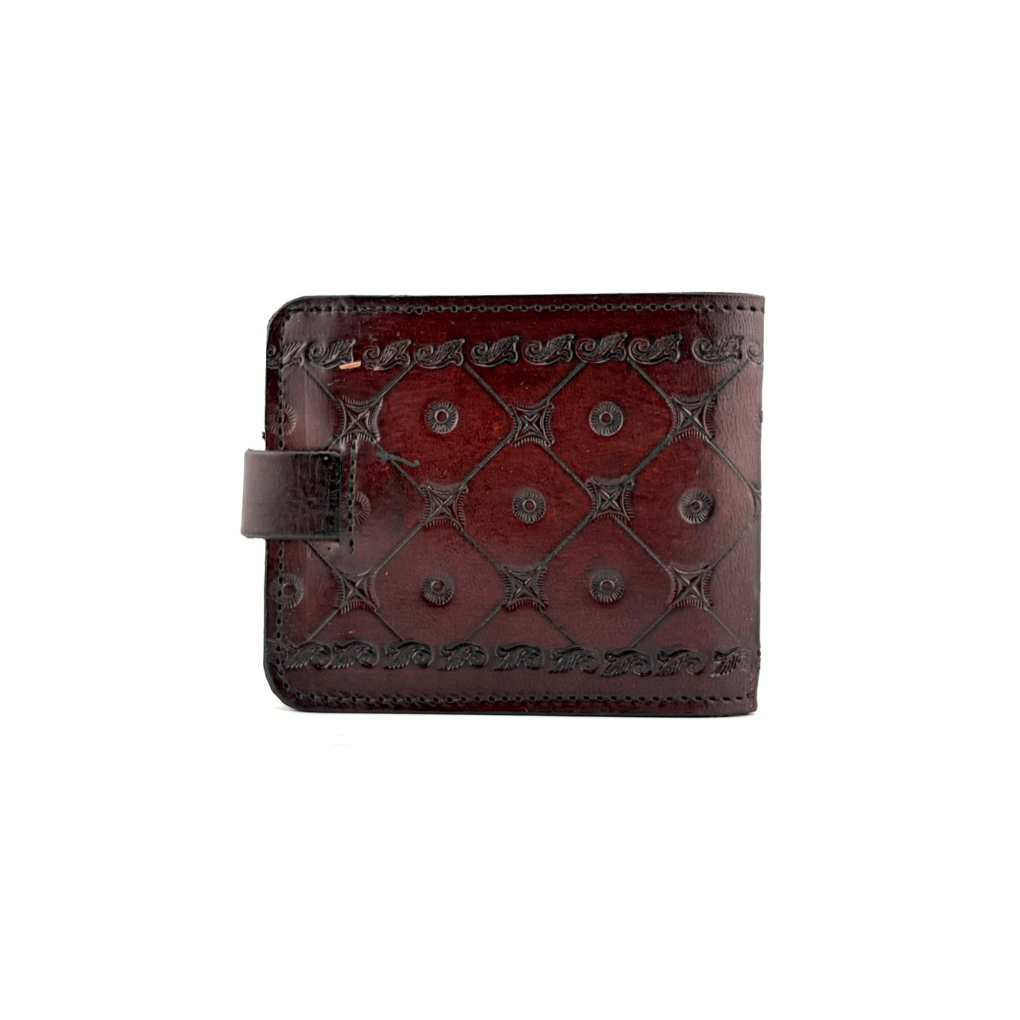 Zygma Handcrafted Genuine Leather Bifold Wallet for Men – Tooled Pattern Snap Closure Wallet