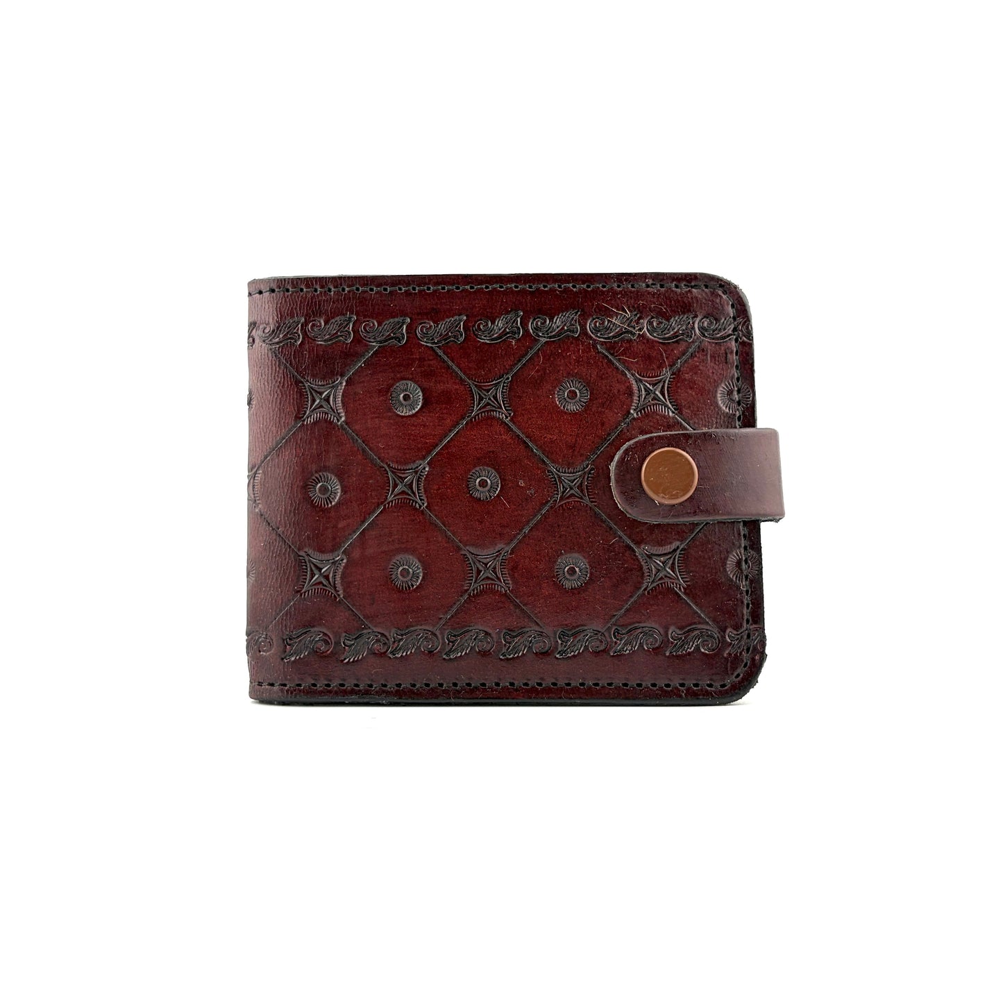Zygma Handcrafted Genuine Leather Bifold Wallet for Men – Tooled Pattern Snap Closure Wallet