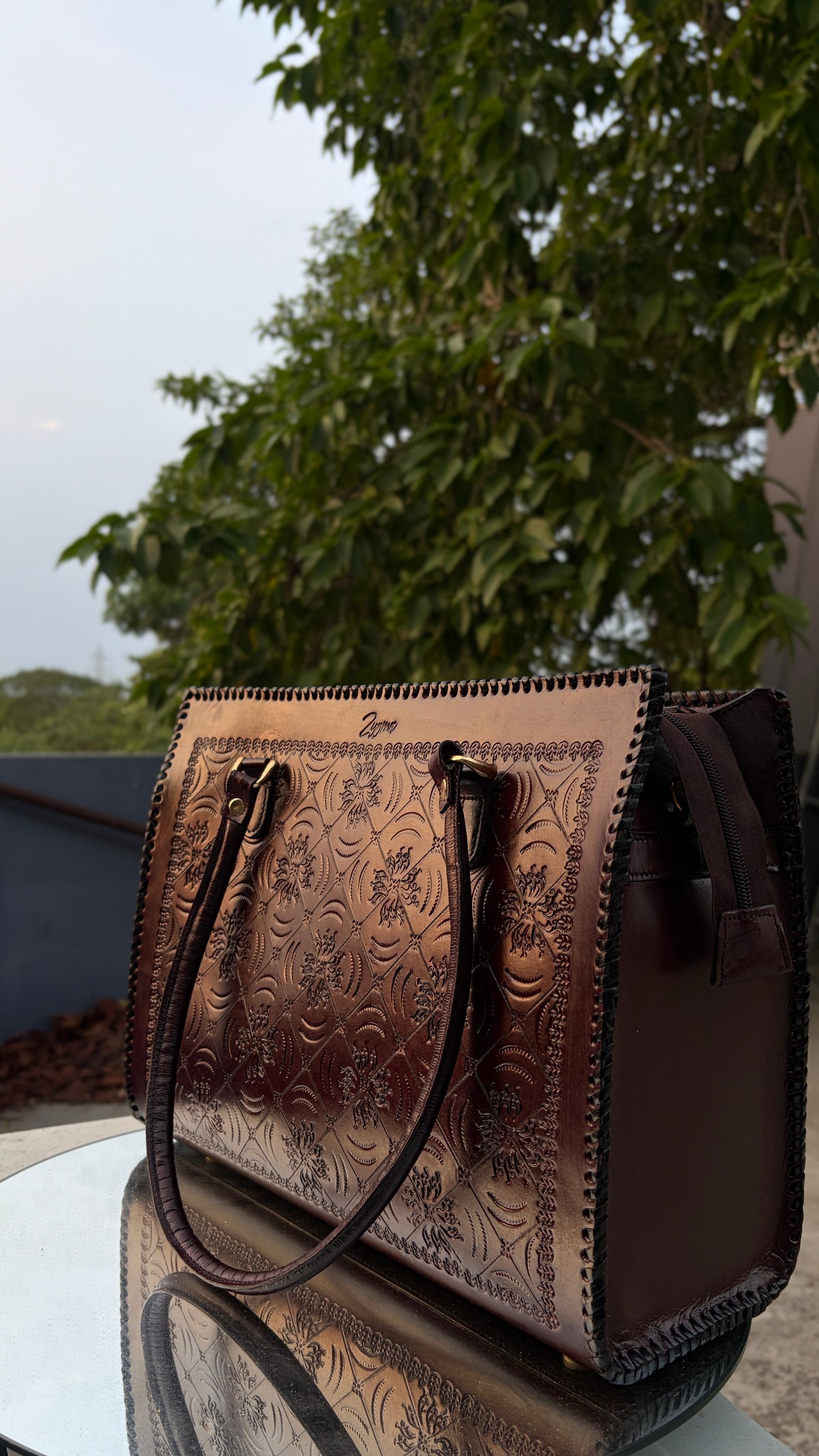 Zygma 14-Inch Leather Laptop Bag for Women | Handmade Tote-brown-tusha-design