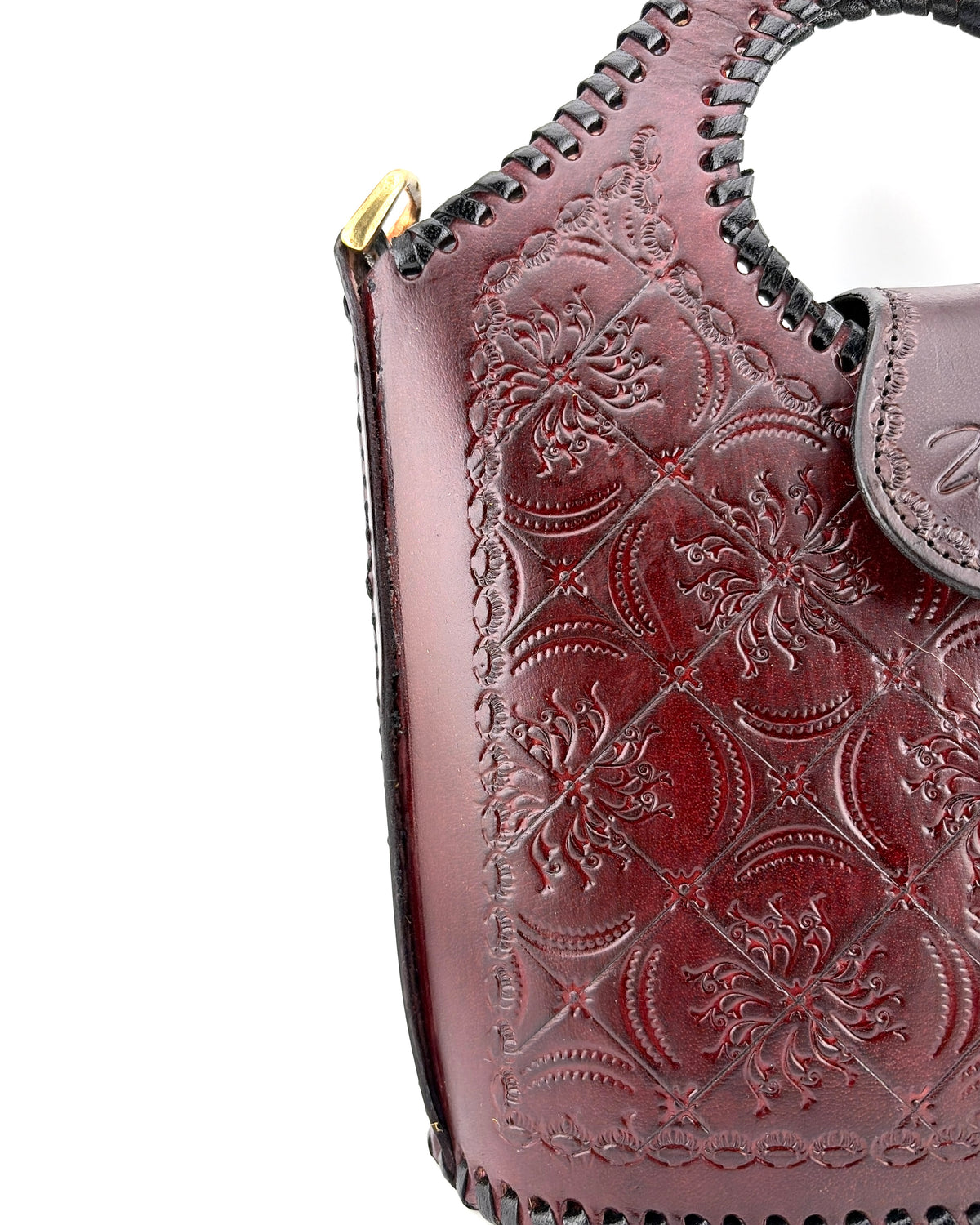 Genuine Leather Handbag for Women | Hand-Embossed Oxblood Bag | Zygma | tusha design | deep brown