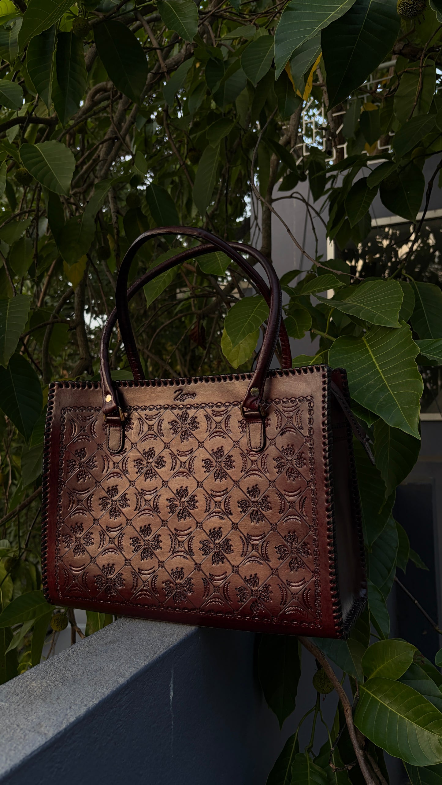 Zygma 14-Inch Leather Laptop Bag for Women | Handmade Tote-brown