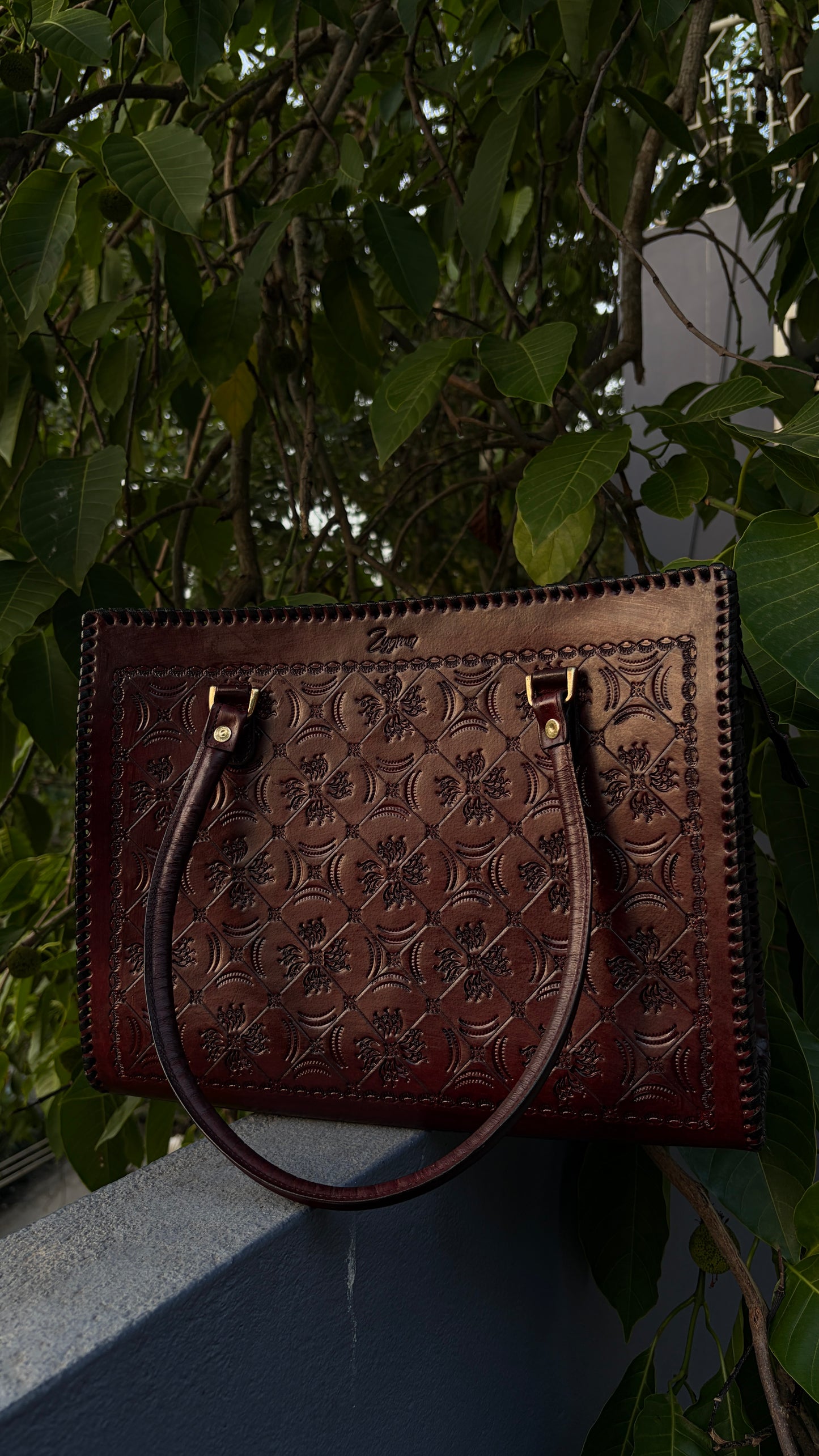 Zygma 14-Inch Leather Laptop Bag for Women | Handmade Tote-brown