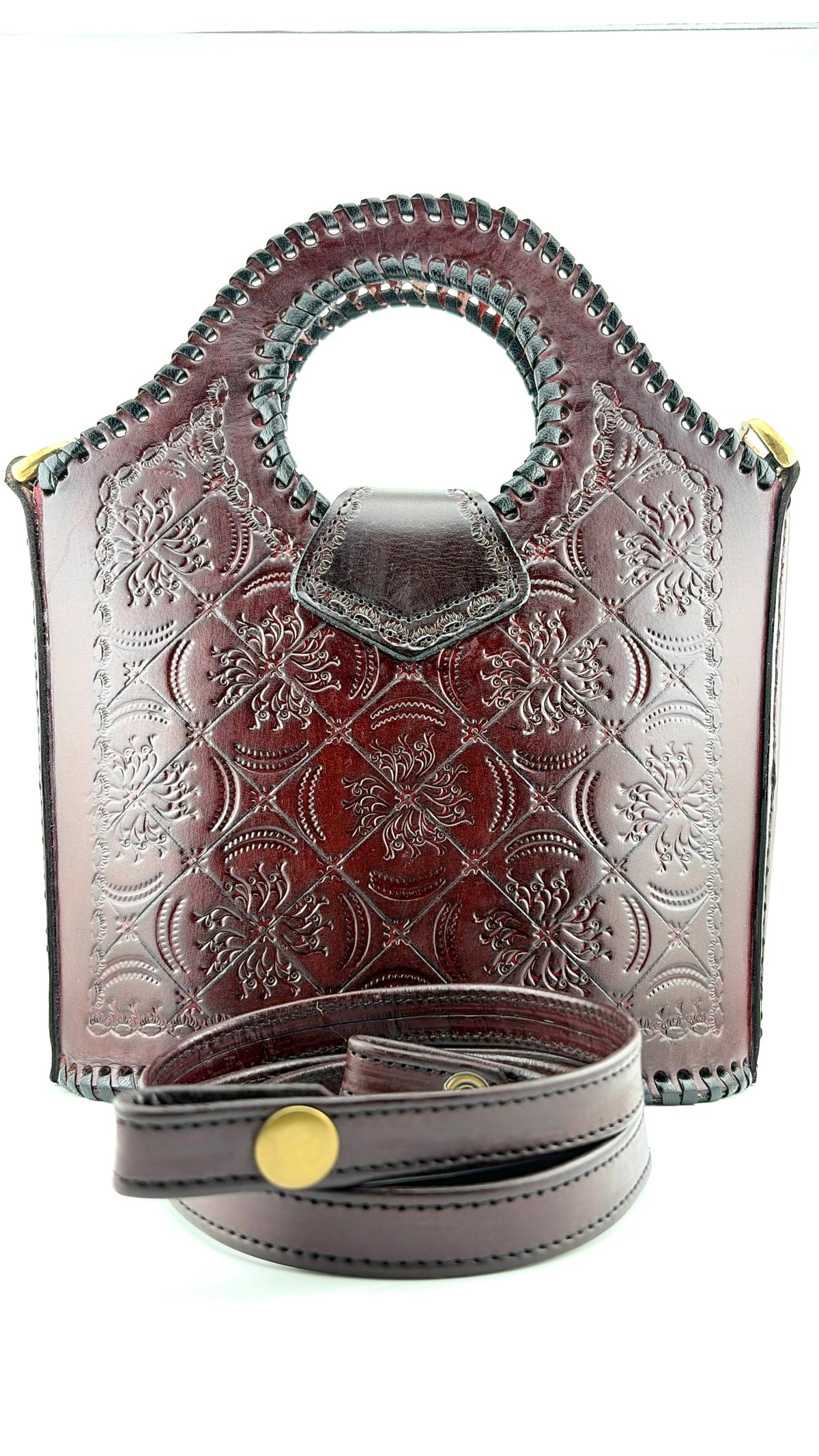 Genuine Leather Handbag for Women | Hand-Embossed Oxblood Bag | Zygma | tusha design | deep brown