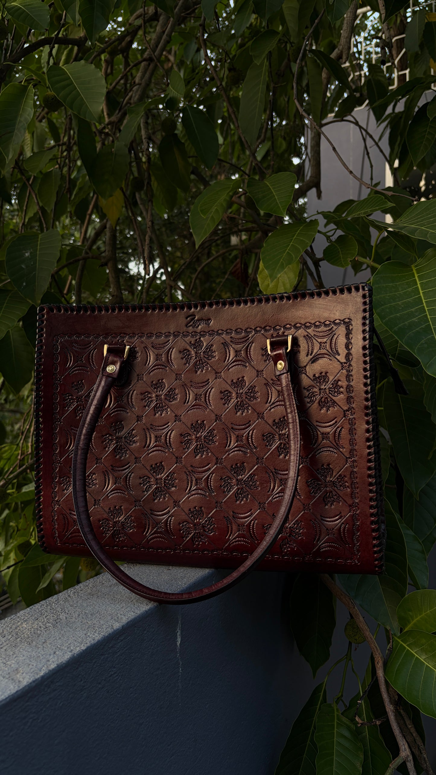 Zygma 14-Inch Leather Laptop Bag for Women | Handmade Tote-brown