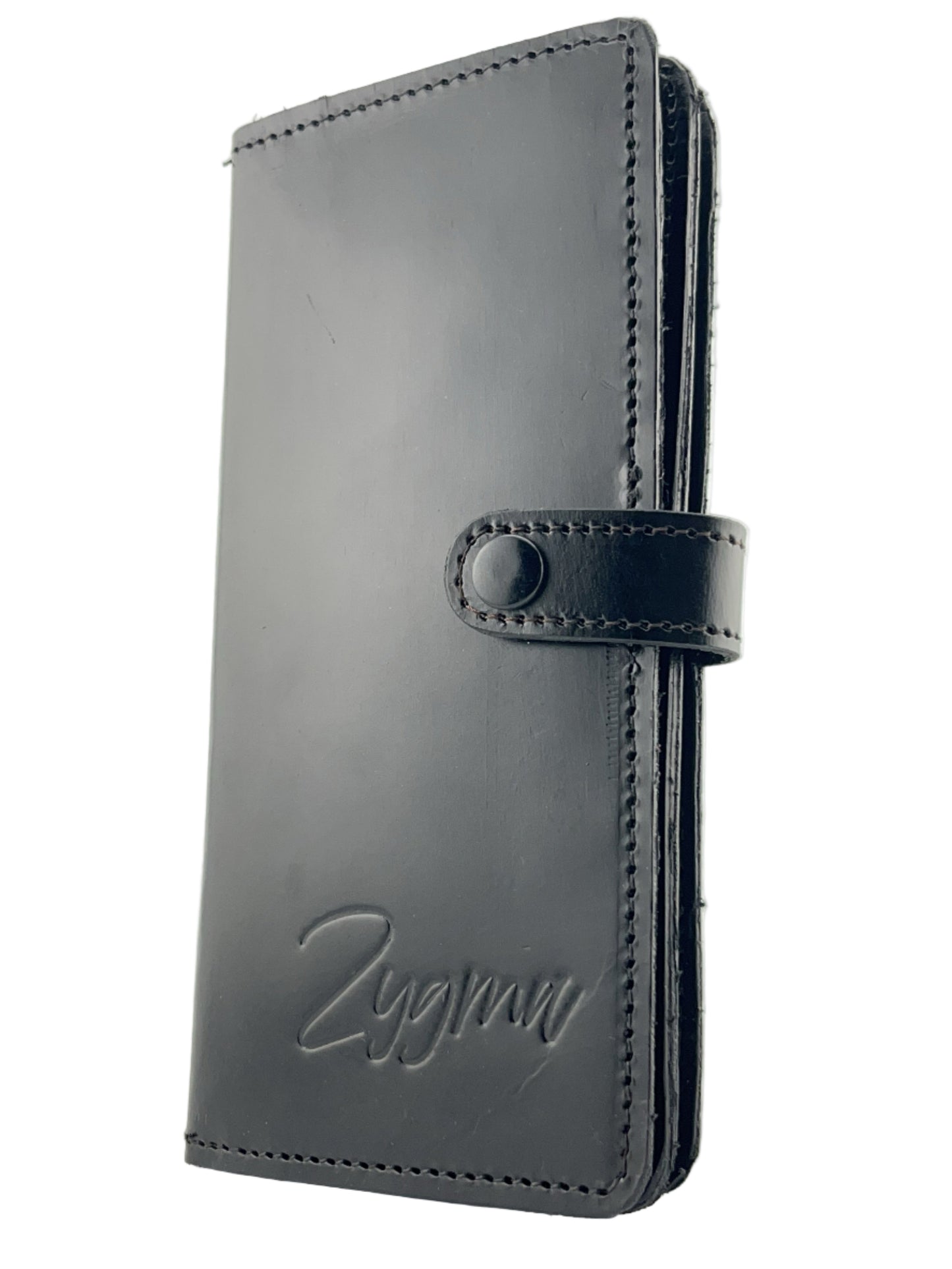 Zygma Handmade Genuine Leather Card Wallet – Black | 11 Card Slots, Zippered Coin & Cash Holder, Phone Storage Compartment – Stylish Men & Women Wallet