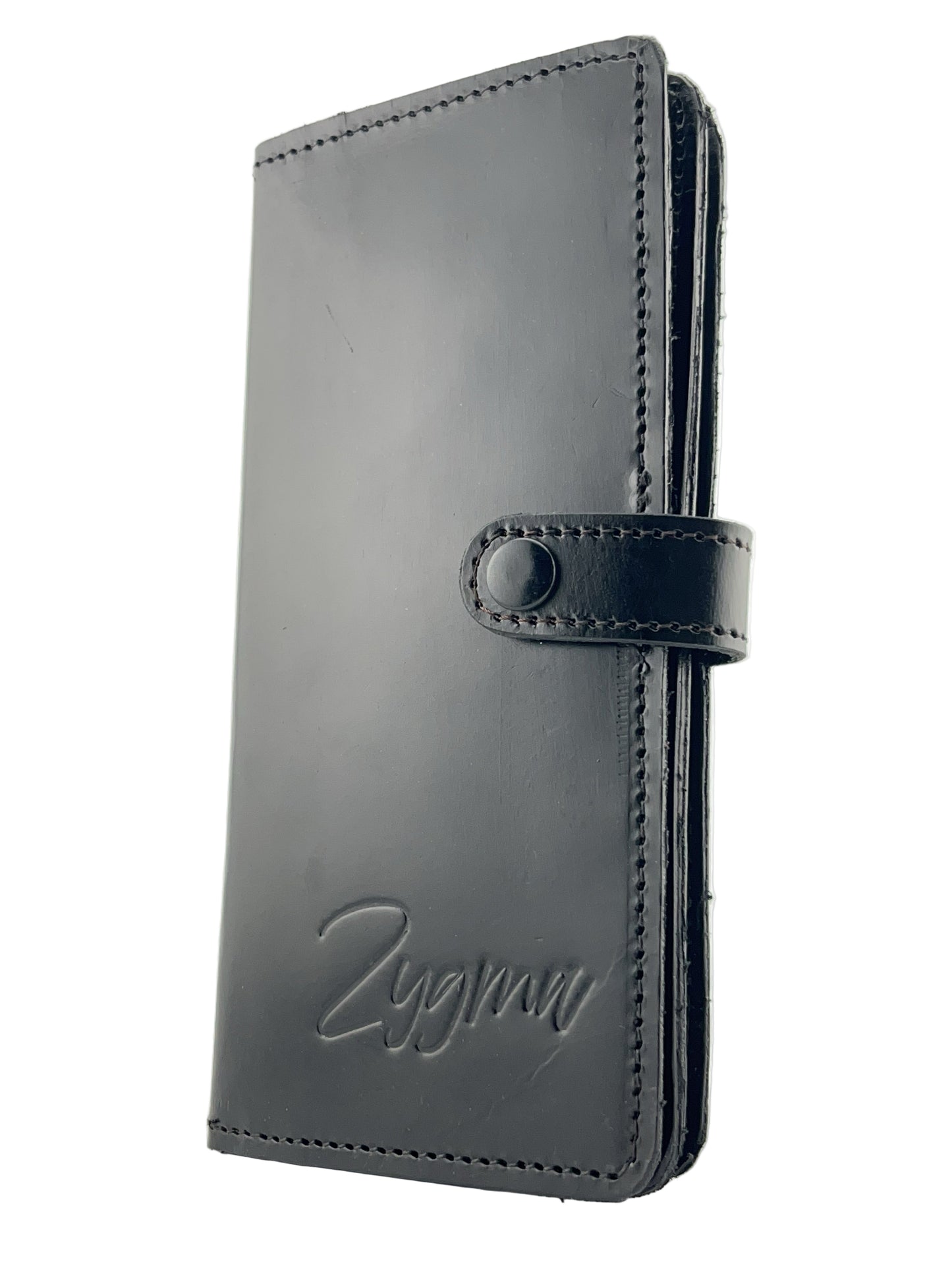 Zygma Handmade Genuine Leather Card Wallet – Black | 11 Card Slots, Zippered Coin & Cash Holder, Phone Storage Compartment – Stylish Men & Women Wallet