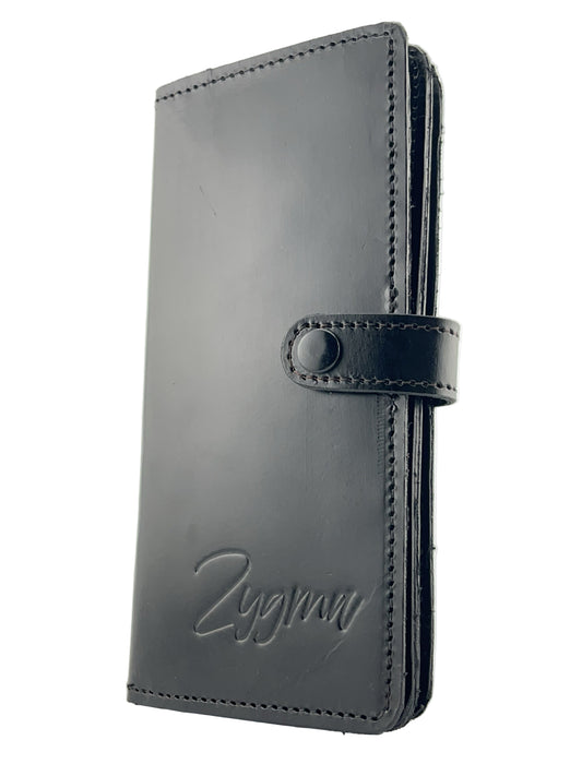 Zygma Handmade Genuine Leather Card Wallet – Black | 11 Card Slots, Zippered Coin & Cash Holder, Phone Storage Compartment – Stylish Men & Women Wallet