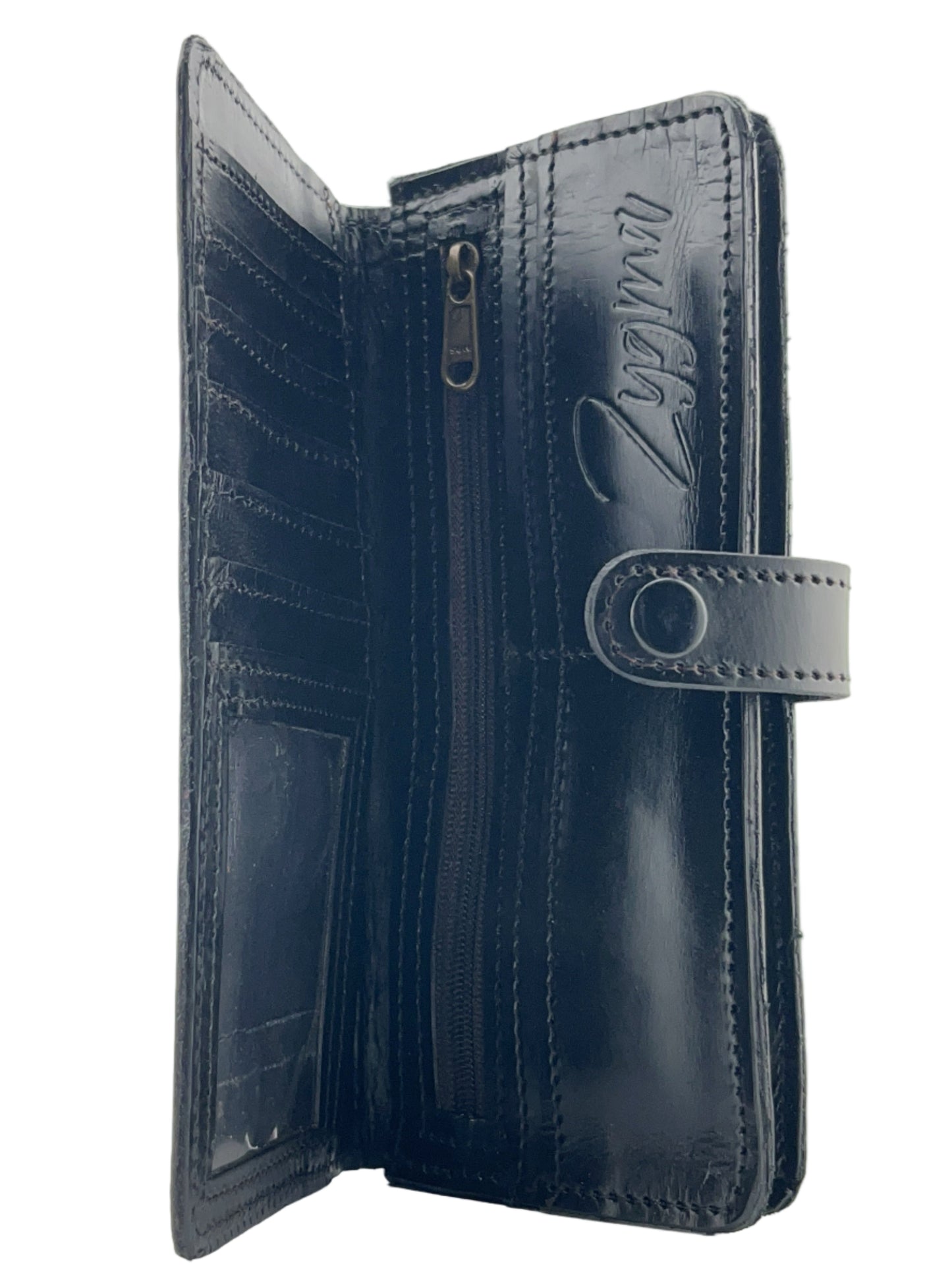 Zygma Handmade Genuine Leather Card Wallet – Black | 11 Card Slots, Zippered Coin & Cash Holder, Phone Storage Compartment – Stylish Men & Women Wallet