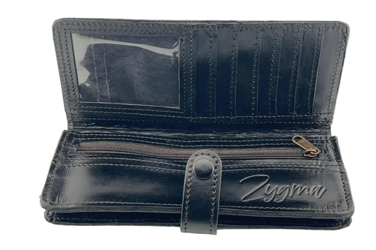 Zygma Handmade Genuine Leather Card Wallet – Black | 11 Card Slots, Zippered Coin & Cash Holder, Phone Storage Compartment – Stylish Men & Women Wallet