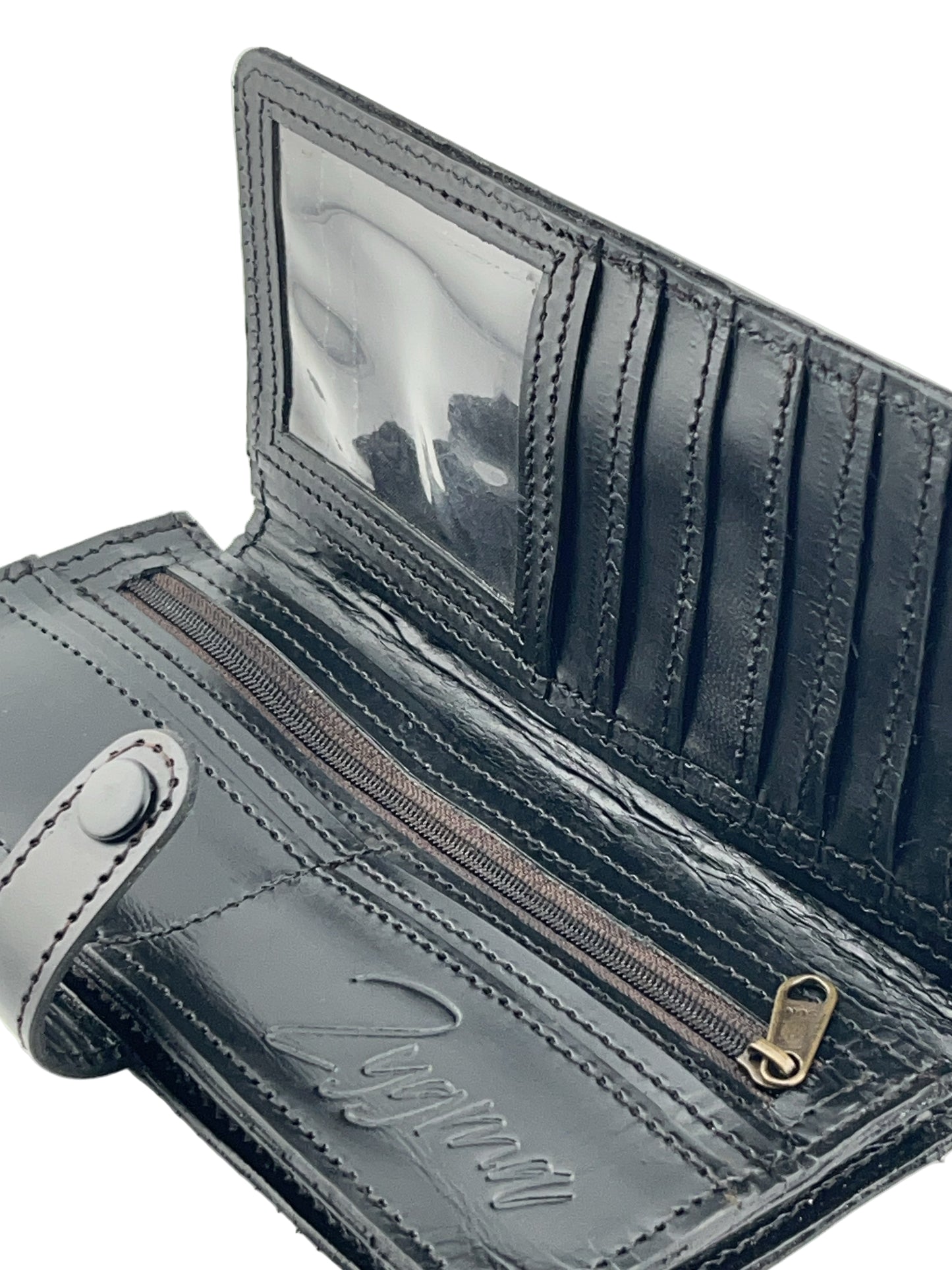 Zygma Handmade Genuine Leather Card Wallet – Black | 11 Card Slots, Zippered Coin & Cash Holder, Phone Storage Compartment – Stylish Men & Women Wallet