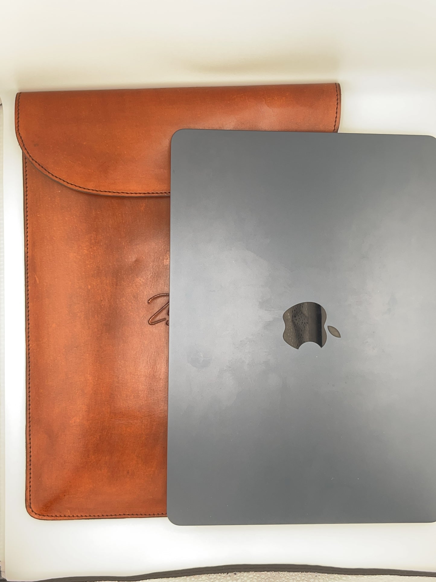 ZYGMA Handmade Genuine Leather MacBook Sleeve | 14-Inch Laptop Sleeve | Tan Brown | Envelope Flap | Brass Snap | Slim Protective Cover