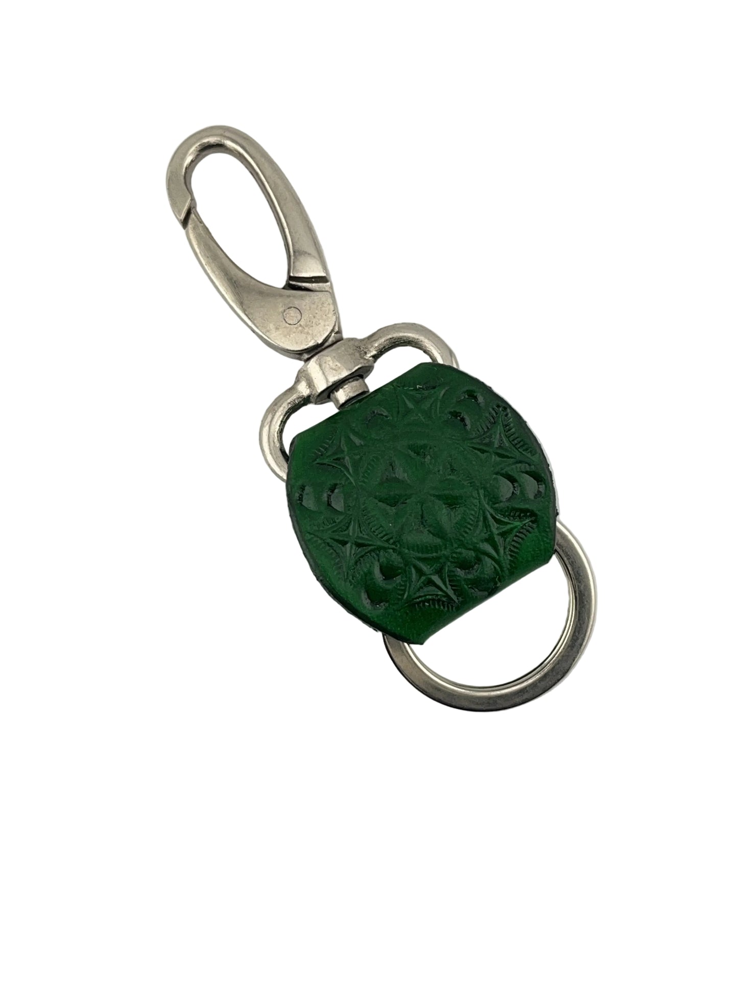 ZYGMA Handcrafted Leather Keychain | Embossed Floral Design with Silver Ring & Clasp Hook