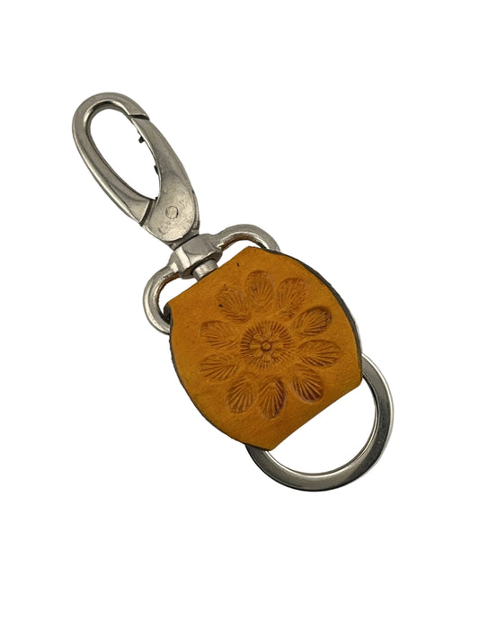 ZYGMA Handcrafted Leather Keychain | Embossed Floral Design with Silver Ring & Clasp Hook