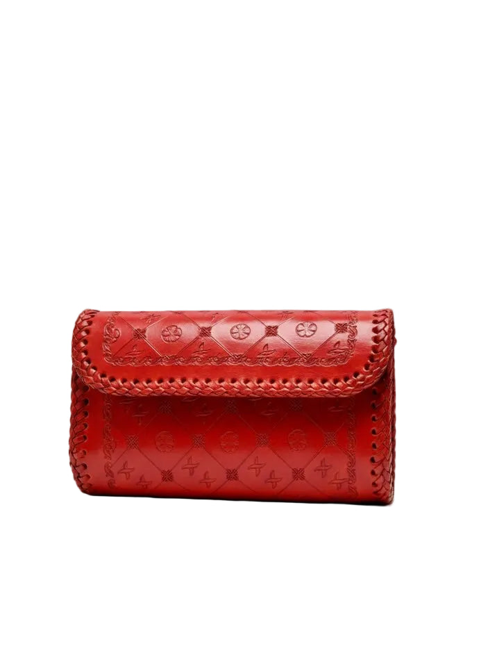 Zygma Hand-Embossed Genuine Red Leather Clutch – Artisan Hand-Stitched Evening Bag
