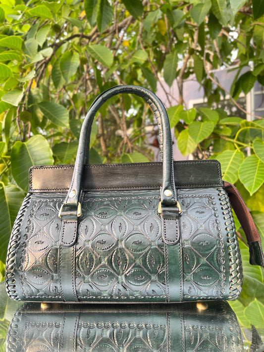Zygma Hand-Tooled Leather Satchel — Green