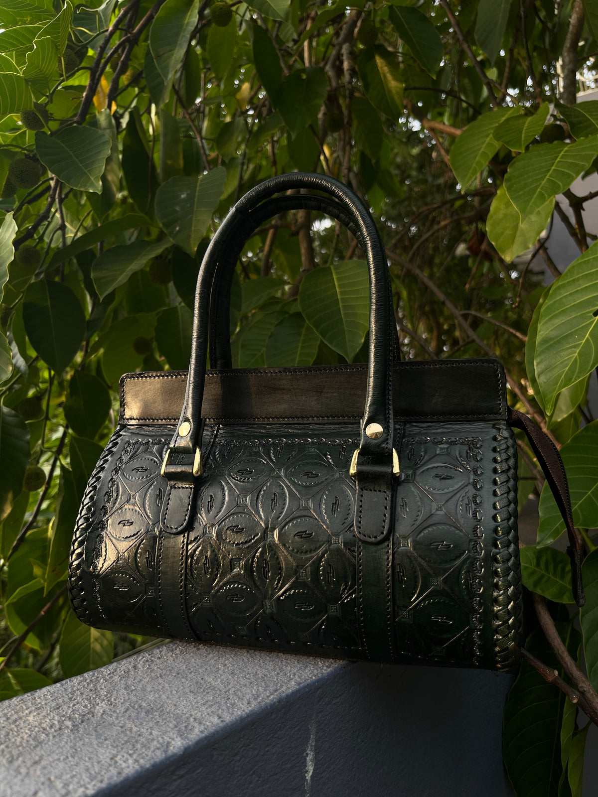 Zygma Hand-Tooled Leather Satchel — Green