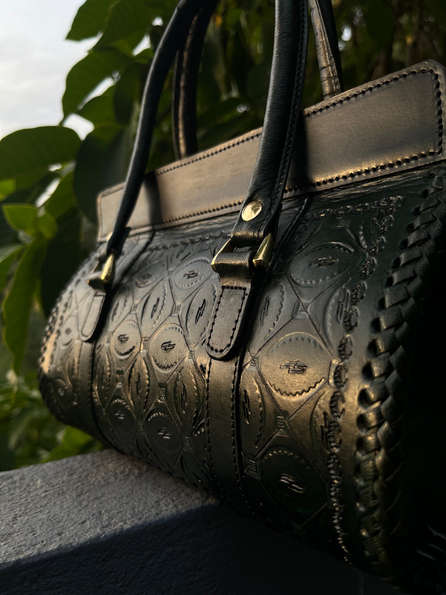 Zygma Hand-Tooled Leather Satchel — Green