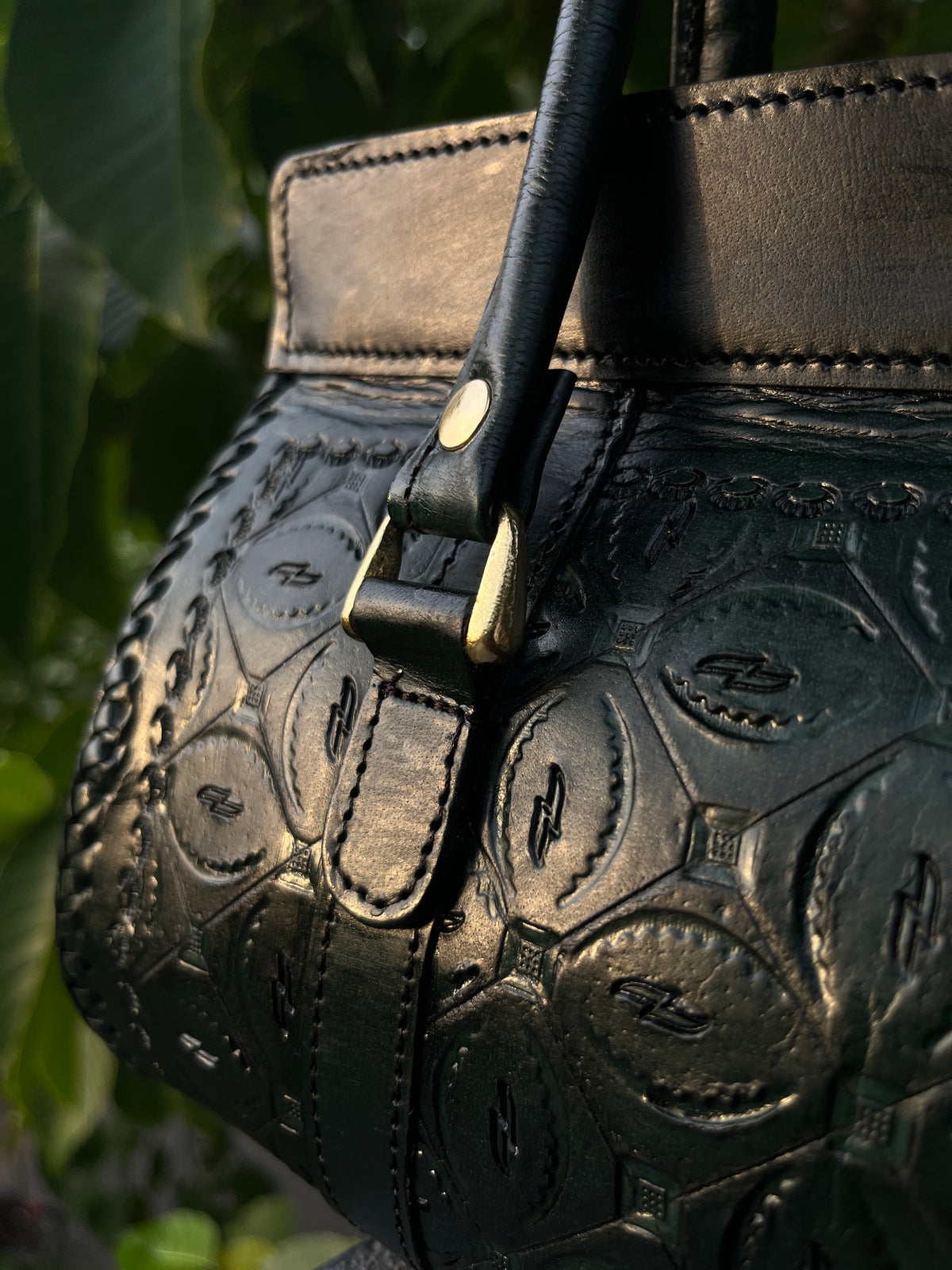 Zygma Hand-Tooled Leather Satchel — Green