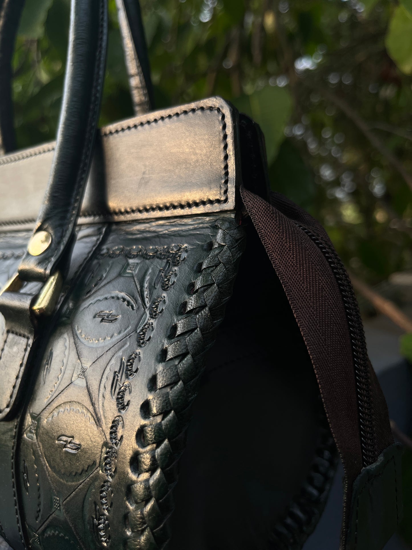Zygma Hand-Tooled Leather Satchel — Green
