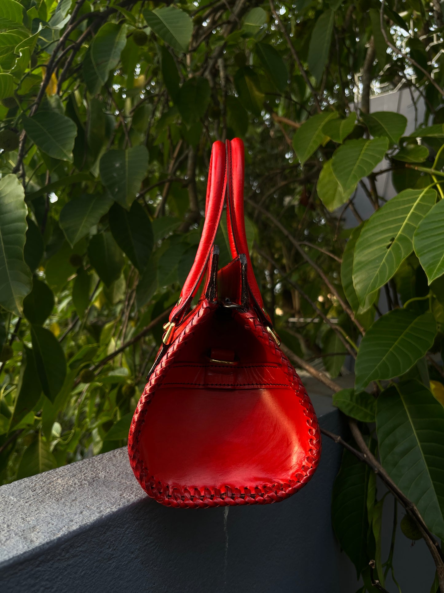 Zygma Hand-Tooled Leather Satchel — Red