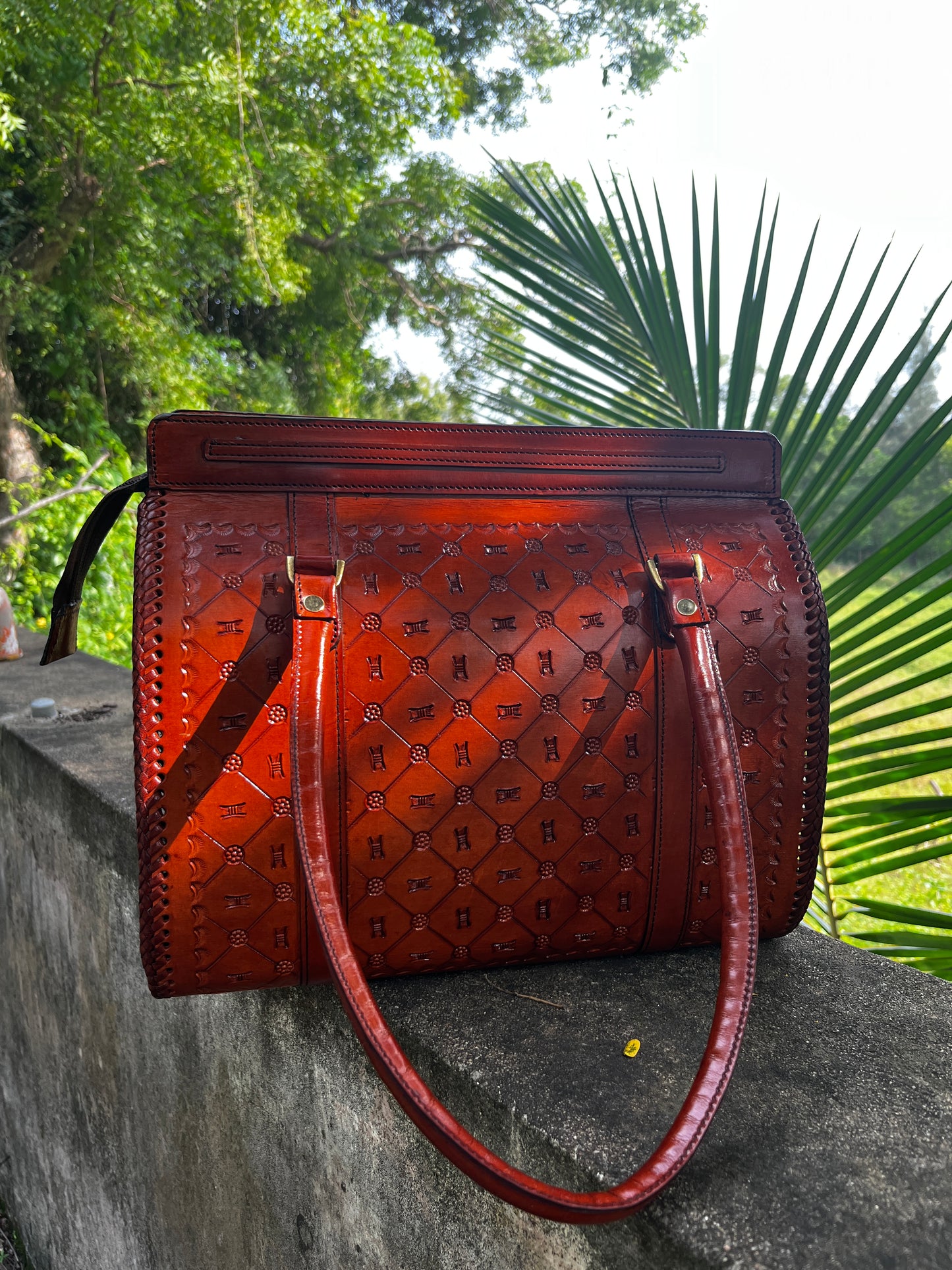 ZYGMA Handcrafted Embossed Leather Tote Bag for Women | Structured Shoulder Bag with Whipstitch Detail
