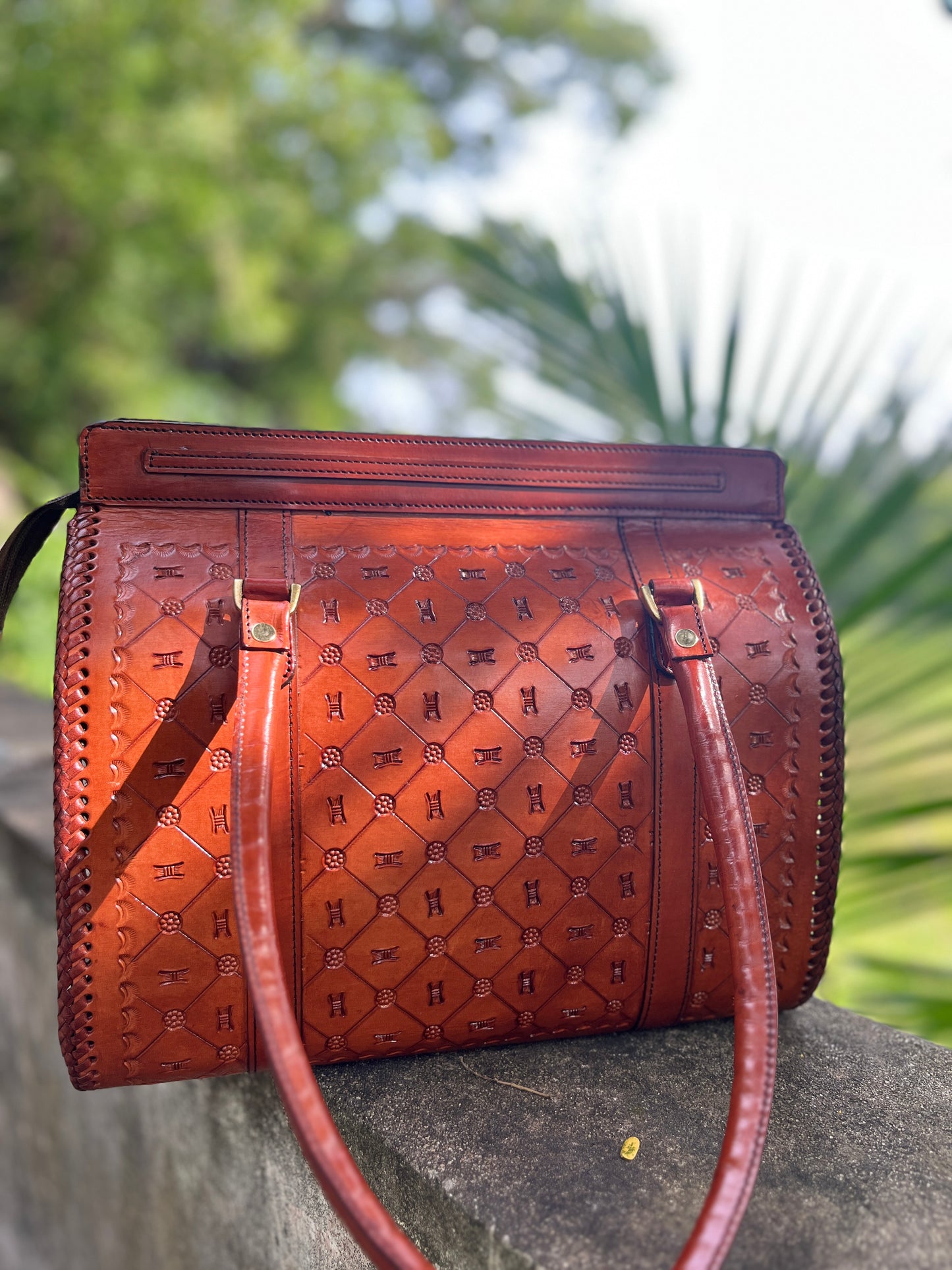 ZYGMA Handcrafted Embossed Leather Tote Bag for Women | Structured Shoulder Bag with Whipstitch Detail